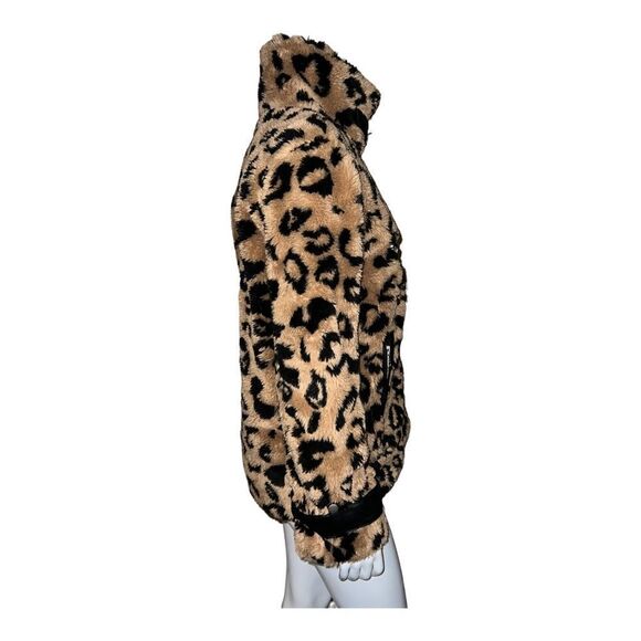 Avec Les Filles Womens Camel Black Leopard Faux Fur Coat Moto Jacket Large NWT - Picture 5 of 9